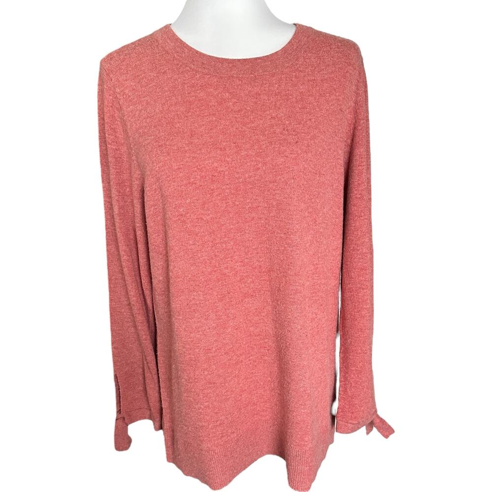Loft Women's Pullover Sweater Pink Wool Blend Long Sleeve Slits Ties Size L